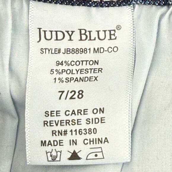 Judy Blue Kick Flare Jeans Women's Size 7 28 Medium Wash Raw Hem Stretch Denim - Picture 9 of 9